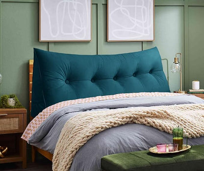Triangular Reading Bed Rest Pillow Large Bolster Cushion Headboard Backrest Wedge Pillow with Removable Cover and Two Large Side Pockets (Teal, California King: 71 x 8 x 20 inches)