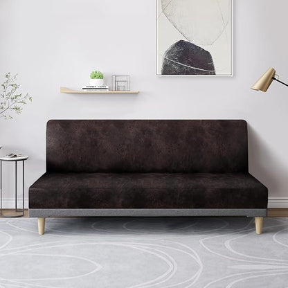 molasofa Leather Like Stretch Futon Slipcover Armless Futon Bed Sofa Cover Furniture Protector with Elastic Bottom, Soft and Washable Futon Cover for Sofa Bed Stay in Place（Medium，Chocolate）