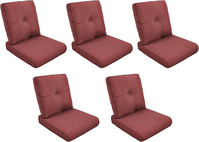 Patio Cushions for Outdoor Furniture - 22" x 25" x 4" UV Resistant Thick Foam Cushions Water Resistant Replacement Cushion for Outdoor Patio Furniture Chair/Sofa/Couch | Red | 5-Pack |