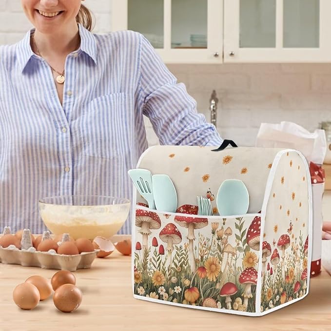 Mushroom Mixer Cover Compatible for 6-8 Quart Kitchen Mixer Modern Kitchen Appliance Dust Cover with Top Handle and Accessories Pocket, Home Decor 2025