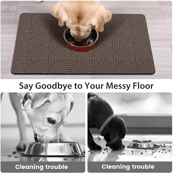 Dog Food Mat for Floors, Absorbent and Quick-Drying Pet Cat Food Mat,Anti-Fouling and Easy-to-Clean Pet Feeding Mat,Dog Bowl Mats for Messy Drinking Water Bowls.12x20inch Boho Style