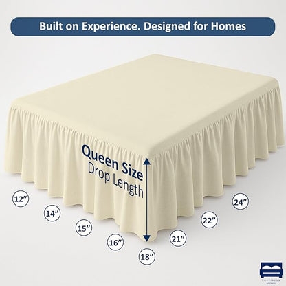Ruffled Bed Skirt with Split Corners-Dust Ruffle - 24" Drop 100% Microfiber Soft,Sheen & Luxurious Look - Bed Skirts (Ivory -Queen)