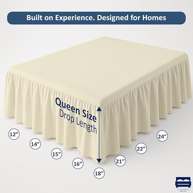 Ruffled Bed Skirt with Split Corners-Dust Ruffle - 22" Drop 100% Microfiber Soft,Sheen & Luxurious Look - Bed Skirts (Ivory -Queen)