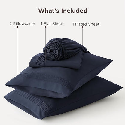 Bedsure Deep Pocket Queen Sheets Set - Fits Mattresses Up to 21 Inches Thick - 4 Piece GentleSoft Bed Sheets, Moisture Wicking, Soft & Cooling Bedsheet & Pillowcases, Easy & Secure Fit, Navy