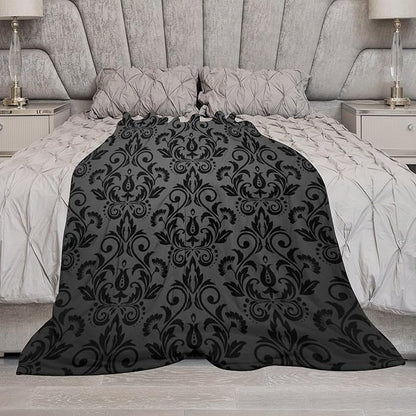 Black Damask Blanket, Antique Victorian Style Gothic Vintage Black Floral Bohemian Exotic Print Blanket for Sofa Bed Decor Fuzzy Blanket Twin, 50"x60"