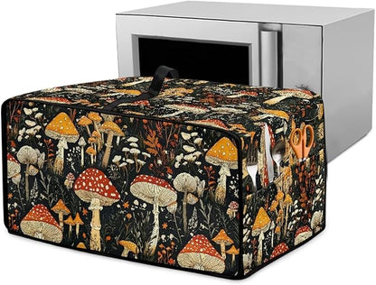 Dustproof Toaster Oven Cover Polyester-Linen Fabric Microwave Oven Dust Cover Foldable Kitchen Appliance Protector Dirt and Fingerprint Protection, Vintage Mushroom Plant Print, L