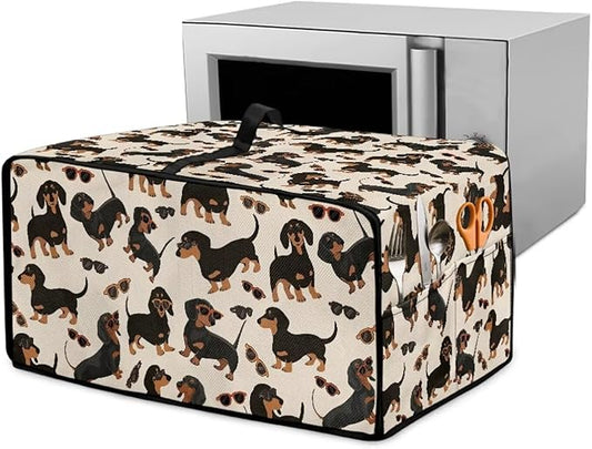 Air Fryer Toaster Oven Dust Cover Protective Microwave Oven Cover with Pockets, Dust-proof Countertop Appliance Protector, S, 14.5" x 18.5" x 9", Dachshund Dog Sunglasses Print