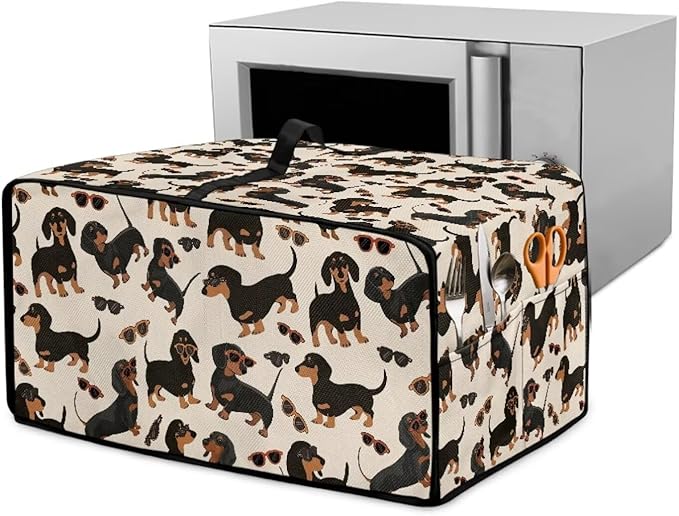 Air Fryer Toaster Oven Dust Cover Protective Microwave Oven Cover with Pockets, Dust-proof Countertop Appliance Protector, M, 16.5" x 20.5" x 10", Dachshund Dog Sunglasses Print