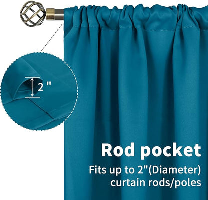 BGment Rod Pocket Blackout Curtains for Bedroom - Thermal Insulated Room Darkening Curtain for Living Room, Peacockblue, 42 x 84 Inch, 2 Panels
