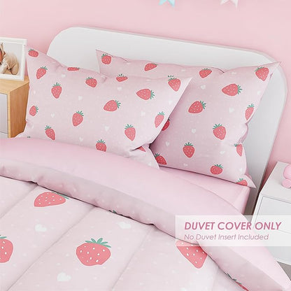 SANDJEST Strawberry Duvet Cover Sets Twin Size for Kids Girls, Include 1 Polyester Comforter Cover 68x86 Inches and 1 Pillowcase 20x26 Inches, Comforter Not Included, Gift for Christmas Birthday