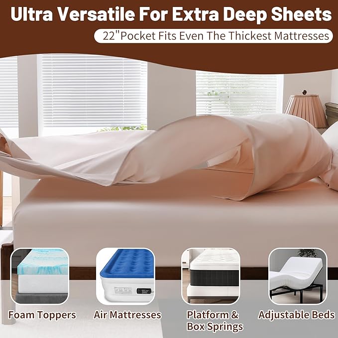 Extra Deep Pocket Queen Sheets 18-24 Inch 100% Egyptian Cotton 1000 Thread Count Sateen Weave Soft Breathable 4 Pieces（Queen,Dusty Pink）