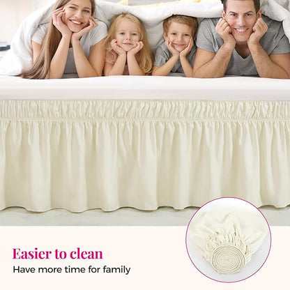 RIMELA Ivory Bed Skirt King Size 15 Inch Drop, Elastic Bed Skirting for Bed Base and Frame, Bedding Dust Ruffle Easy to Install, Lightweight Wrap Around Adjustable Bedskirt