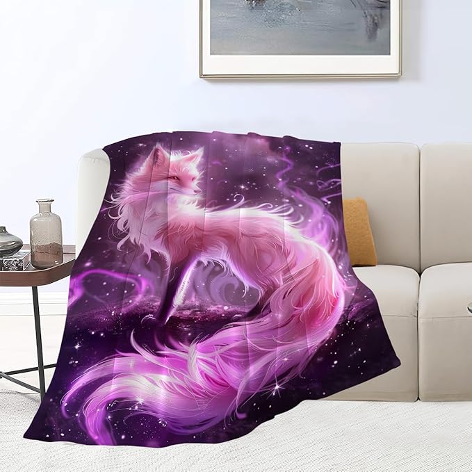 Pink Fox Throw Blanket Fox Blankets Gifts for Couch Sofa Bed Stuff Decor Soft Cozy Lightweight Fleece Flannel Bedding for Lover Men Women Girls Adults 50"x60"