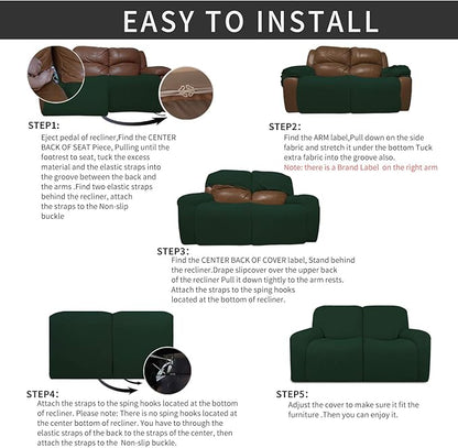 Easy-Going 6 Pieces Recliner Loveseat Stretch Sofa Slipcover Sofa Cover Furniture Protector Couch Soft with Elastic Bottom Kids, Spandex Jacquard Fabric Small Checks Dark Green