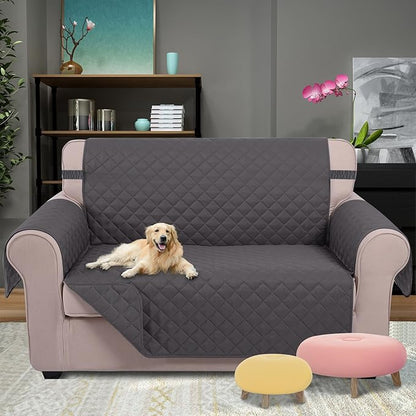 U-NICE HOME Loveseat Sofa Cover Reversible Couch Covers for 2 Cushion Couch for Dogs Furniture Protector Cover with Elastic Straps Water Resistant(Loveseat Small, Dark Grey/Dark Grey)