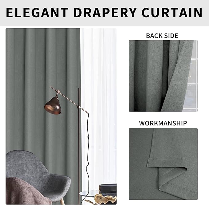 Easy-Going Linen Look Blackout Curtain Grommet Window Curtain Drapes for Bedroom, Living Room Thermal Insulated Room Darkening (2 Panels, 52x108 inch, Grey)