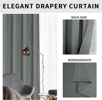 Easy-Going Linen Look Blackout Curtain Grommet Window Curtain Drapes for Bedroom, Living Room Thermal Insulated Room Darkening (2 Panels, 52x108 inch, Grey)