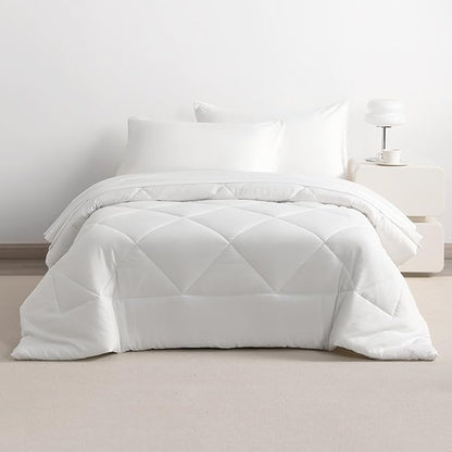 NTBAY Twin Comforter Set with Sheets, 5 Pieces Soft and Breathable Twin Bedding Set, Twin Bed in a Bag, Down Alternative Comforter Set Solid Color All Season, Kids Bedding Set, White