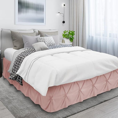 Nestl Blush Pink Bed Skirt Queen Size, Pinch Pleat Queen Bed Skirt, 14" Inch Drop Queen Bedskirt, Hotel Quality Blush Pink Bed Skirts, Microfiber Bedskirt for Queen Bed, Blush Pink Queen Bed Skirt