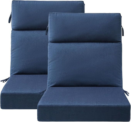 Sunbrella Outdoor Separate High Back Cushion Seat Pads, 2-Pack 44 x 21 Inch Water-Repellent & Fade-Resistant Patio Furniture Cushions with Ties for Adirondack, Rocking Chairs, Specrtum indigo
