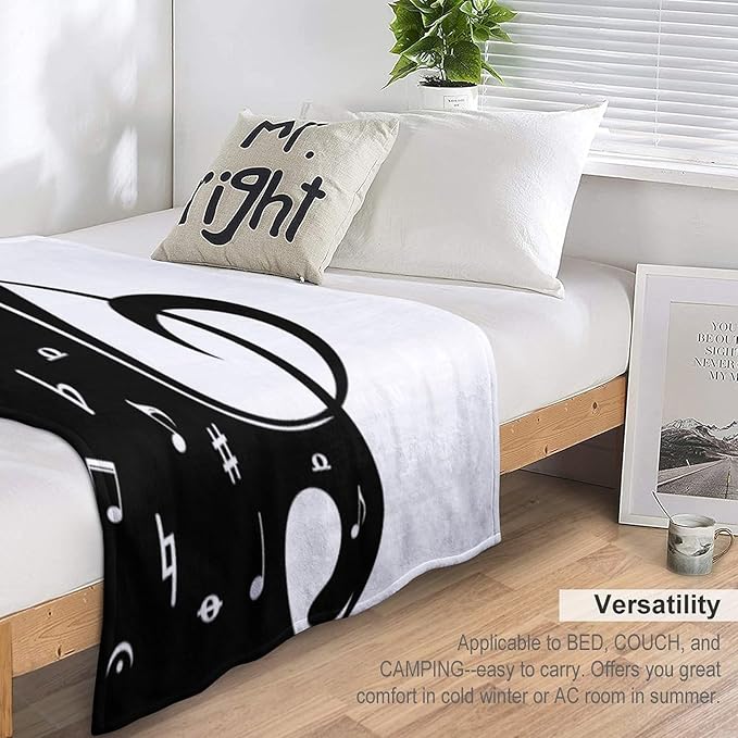 Music Blanket Abstract Funny Black White Music Note Art Printed Soft Cozy Lightweight Throw Blanket for Kids Girls Boys Women Bedroom Living Room Dorm Chair Sofa Travel 50x60in