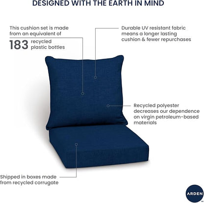 Arden Outdoor Deep Seat Cushion Set, 24 in x 24 in, Weather-Proof, Rain-Proof, Fade Resistant Patio Cushion for Chair, Sofa, and Couch Simone Blue Tropical