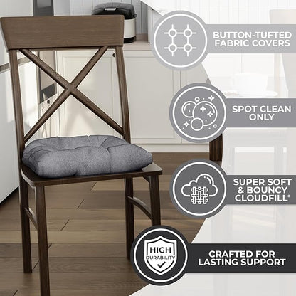 Klear Vu Gripper Overstuffed Universal Non-Slip Dining Chair Cushions for Kitchen Decor or Office Use, U-Shaped Skid-Proof Seat Pad, 17x17 Inches, 2 Count (Pack of 1), Linear Bluestone