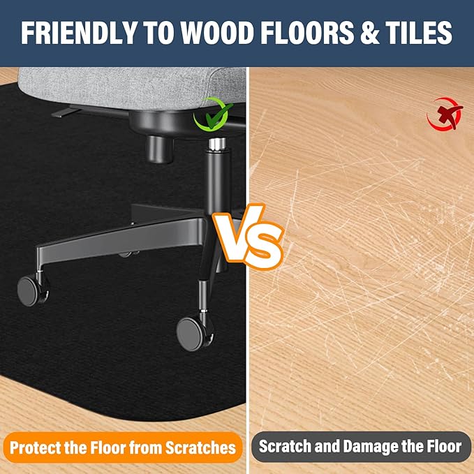 Office Chair mat for Hardwood Floor,55"x35" Anti-Slip Floor Protector for Home Office,Under Desk Mat,Computer Chair mat for Rolling Chairs Charcoal Black