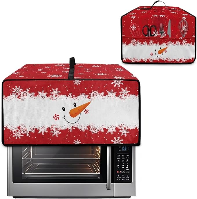 Christmas Countertop Convection Oven Cover Dust Protection Air Fryer Toaster Oven Covers for Home Kitchen Decorations 18.5 x 22.5 x 13 Inches, L, Snowman Face Snowflake Red White
