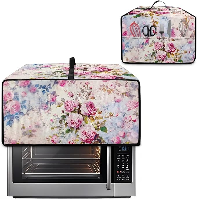 Toaster Oven Dust Cover with Pockets, Stain-resistant Kitchen Electrical Appliance Cover Countertop Ovens Decorations, L, 18.5" x 22.5" x 13", Retro Rose Pink