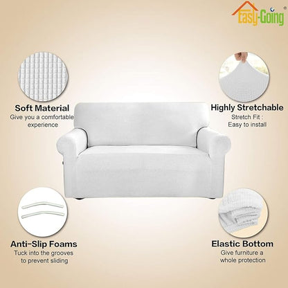 Easy-Going Stretch Sofa Slipcover 1-Piece Sofa Cover Furniture Protector Couch Soft with Elastic Bottom for Kids, Polyester Spandex Jacquard Fabric Small Checks (Sofa, Snow White)