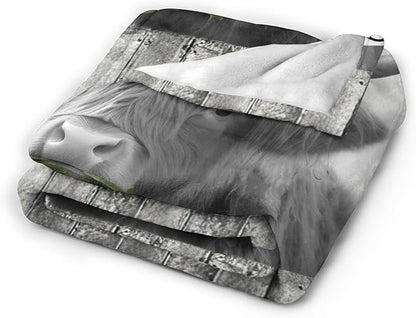 Funny Highland Cow Throw Blanket - Farm Cow Gifts & Decor, Soft Warm Cozy Fleece Blanket for Couch, Sofa, Bed - 80"x60"