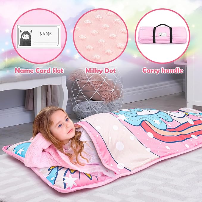 TANOSHII® Toddler Nap Mat with Pillow and Blanket, Portable Kids Sleeping Mats for Daycare, Preschool, 21" x 53", Lightweight and Soft Sleeping Bags for Kids
