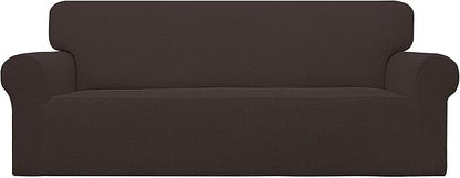 Easy-Going Stretch Sofa Slipcover 1-Piece Sofa Cover Furniture Protector Couch Soft with Elastic Bottom for Kids, Polyester Spandex Jacquard Fabric Small Checks (Sofa, Chocolate)