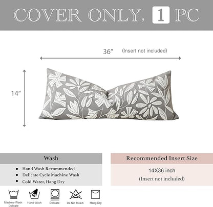 BlissBlush Grey Velvet Decorative Long Lumbar Pillow Cover 14x36, Light Gray Soft Body Pillow for Bed, Accent Lumbar Throw Pillow for Bedroom, Modern Farmhouse Textured Pillowcase