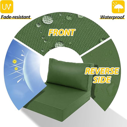 AAAAAcessories Outdoor Deep Seat Cushions, Waterproof, Fade-Resistant Patio Furniture Replacement Cushions, 25.5" x 25.5" x 5" + 25.5" x 13.5", Dark Moss Green