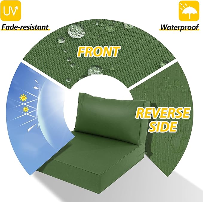 AAAAAcessories Outdoor Deep Seat Cushions, Waterproof, Fade-Resistant Patio Furniture Replacement Cushions, 24" x 24" x 5" + 24" x 13.5", Dark Moss Green