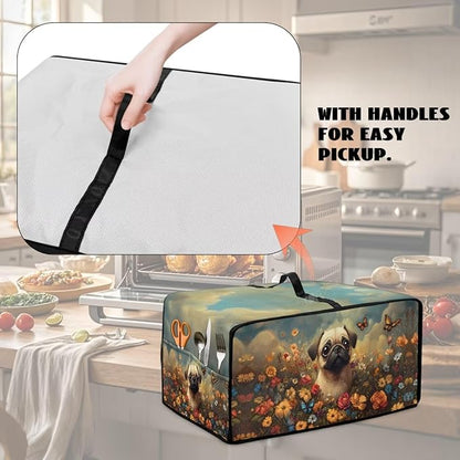 Cute Pug Dog Floral Butterfly Print Microwave Oven Dust Cover Dust Cover for Microwave Oven Universal Foldable Small Appliance Dust Covers Dirt and Fingerprint Protection, S