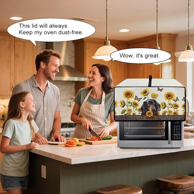 Dachshund Dog Sunflower Butterfly Print Microwave Oven Dust Cover Dustproof Microwave Toaster Oven Cover Polyester-Linen Fabric Kitchen Machine Covers for Toaster Oven Air Fryer, L