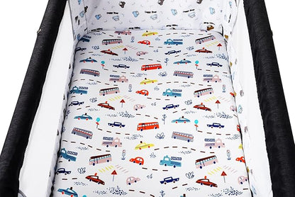 Pack n Play Sheet Stretchy Fitted Portable Mini Crib Sheets Set 3 Pack,Playard Sheets Convertible Playard Mattress Cover,Ultra Soft Jersey Material,Rocket Satellite,Car & Bus