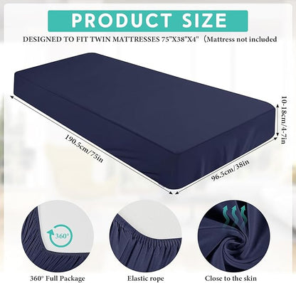 Breling Fitted Sheet (Sheet Only) Compatible with Milliard Trifold Mattress Folding Mattress Fitted Microfiber Bedsheet for Camp Bunk Rvs Bed (Navy Blue,Twin,4'')