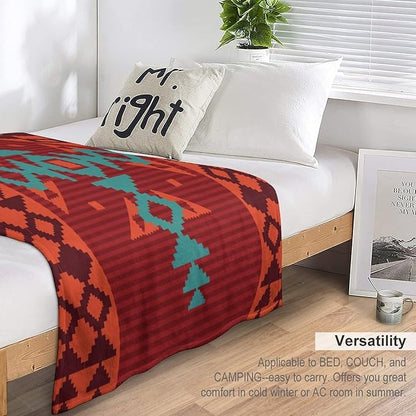 Aztec Throw Blanket, Red Native Southwestern Boho Blanket for Couch Bed Chair Outdoor Travel 60"x80"
