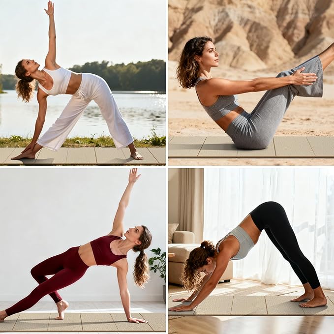 Foldable Yoga Mat Thick 10mm-WUWAN Extra Large Exercise mat, TPE Material, Non-Slip Fitness Folding Mats Easy to Carry For Home Workout Travel Pilates