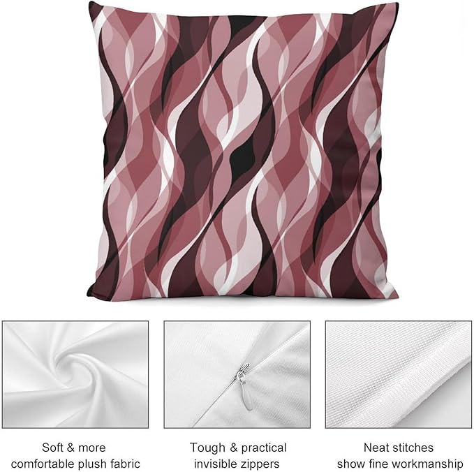Burgundy Throw Pillow Covers Modern Abstract Ombre Burgundy Striped Decorations for Bedroom Living Room Farmhouse Sofa Pillows Bed Couch 16x16 Inch