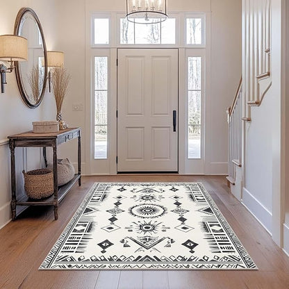 4x6 Western Area Rug Southwestern Tribal Black White Rug Non Slip Low Pile Large Carpet for Home Kitchen Living Room Bedroom Dining Room Office