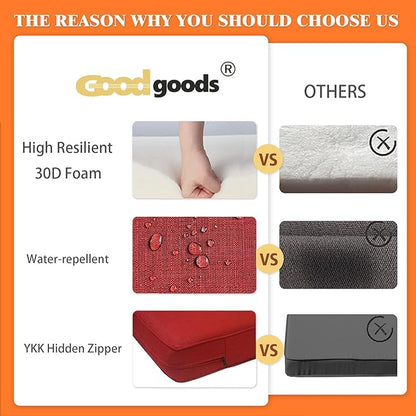 Goodgoods 24x28 inch Outdoor/Indoor Deep Seat Cushions Set of 2 Deep Seat Bottom Resilient Foam Filling Water Repellent Stain-Resistant UV Resistant Weather Resistant Patio Furniture Chili