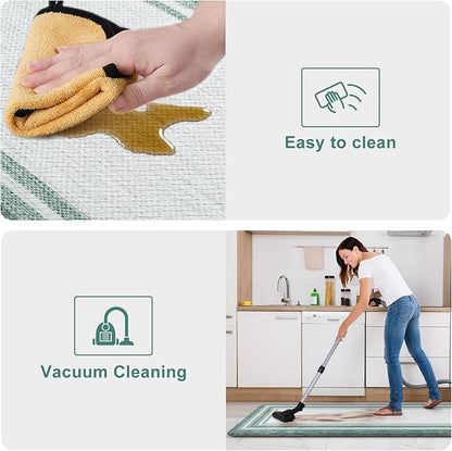 KIMODE Anti Fatigue Kitchen Mats,Farmhouse Kitchen Rugs Non Slip Rubber Backing,Waterproof Kitchen Mat for Floor,Cushioned Standing Mat for Kitchen,Laundry,Sink,Desk,Green