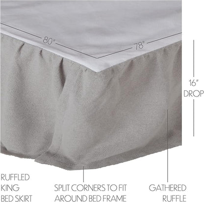 VHC Brands Burlap Dove Grey Ruffled King Bed Skirt 78x80x16