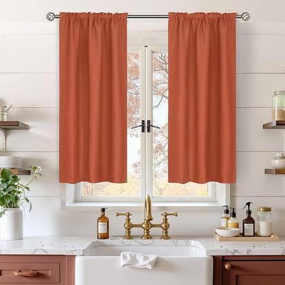 BGment Terracotta Blackout Kitchen Curtains 40 Inches Long - Short Thermal Insulated Drapes with Rod Pocket Privacy for Cafe Bathroom Window, 34 x 40 Inch, 2 Panels