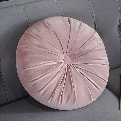 Round Throw Pillow Velvet Pumpkin Pleated Meditation Pillow Solid Color Home Decorative Throw Pillow Floor Cushion for Sofa Chair Living Room Decoration (Pink)